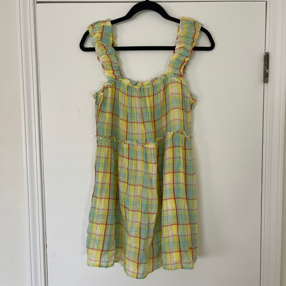 Anthropologie NWT‎ Tiered Plaid Ruffle Mini Dress Yellow Women's Size XS Summer - Picture 2 of 10
